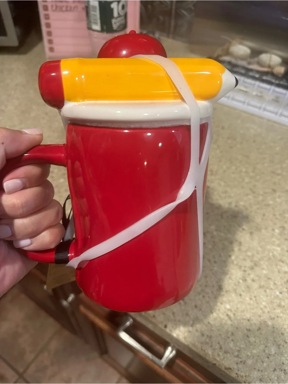 Rae Dunn Red #1 Teacher Ceramic Mug with Apple Lid